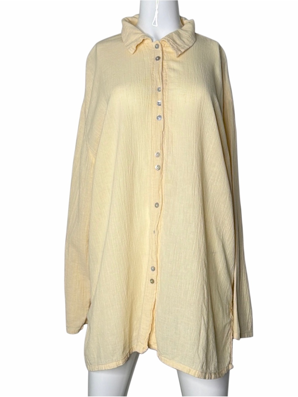 J.Jill Cream Butter Linen Blend Light Yellow Button-Front Cotton Shirt 3XL